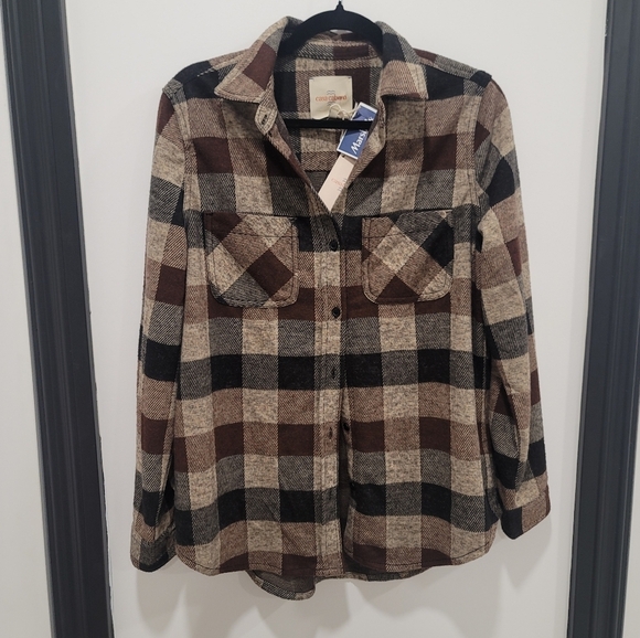 NEW Casa Cabana Sienna Brown Plaid Button Down Shirt size Medium - Picture 1 of 14